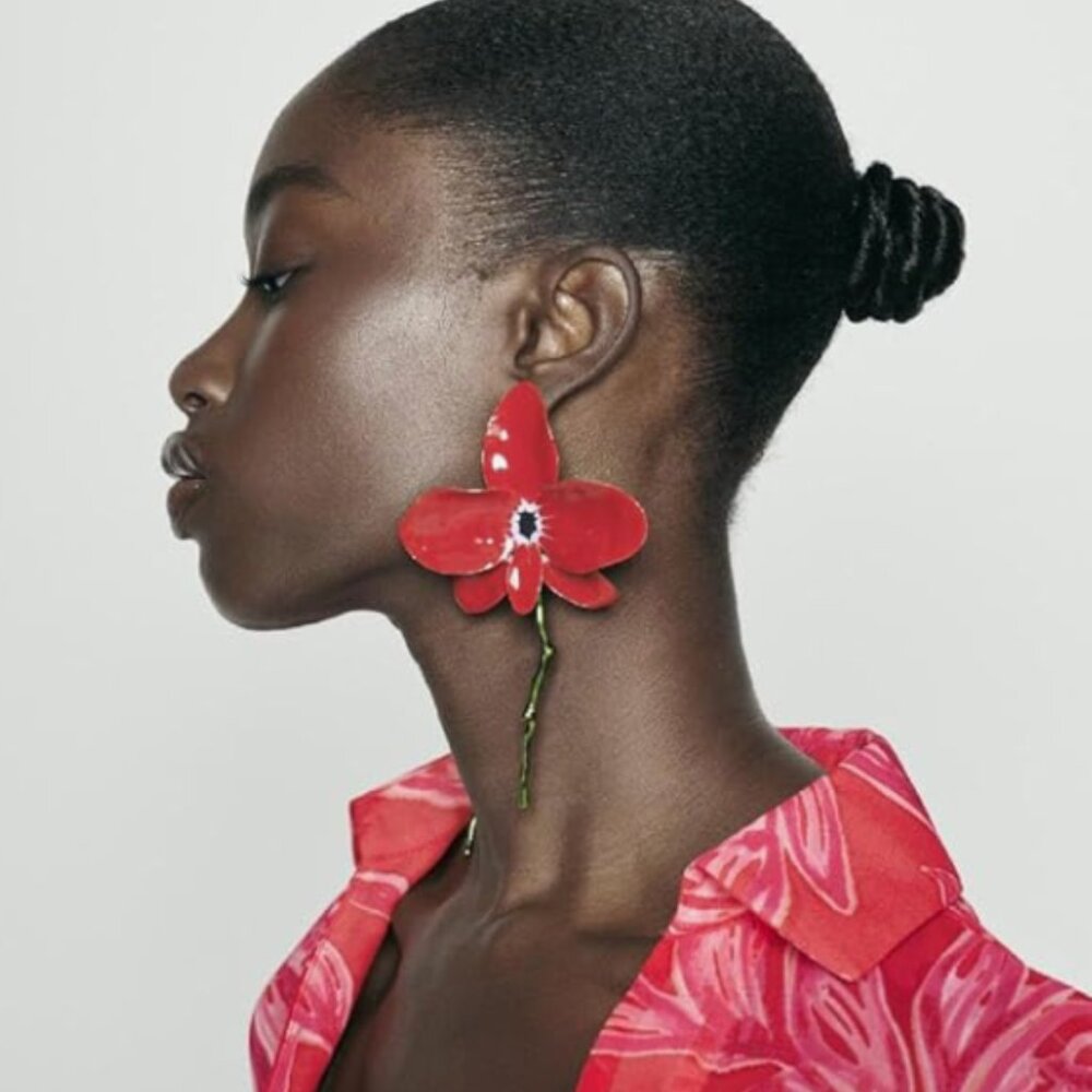 Anthropologie Big Red Flower Earrings